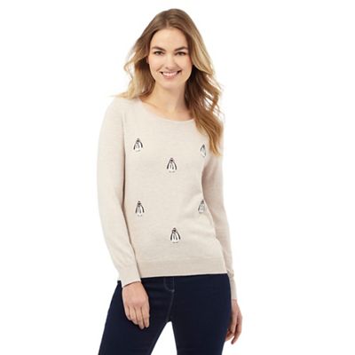 The Collection Beige penguin embroidered jumper